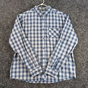Mountain Hardwear Men's Plaid Long Sleeve Button Up Shirt XL Blue‎ Tan Outdoor